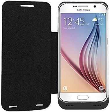 Galaxy S6 Battery Case, MAKEIT 4200mAh Ultra Slim Rechargeable Extended Charging Case Battery Replacement Cover Backup Power Bank Case with Kickstand for Samsung Galaxy S6(Black flip cover)