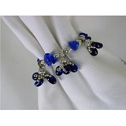 Blue Jingle Silver and Colored Glass Napkin Rings