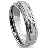 Titanium Hammer Finish Double Groove Wedding Band Ring