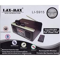 LAX-MAX Rechargeable Wireless Portable MP3 Speaker System and Alarm Clock- Compatible w/ iPod / iPhone / iPad