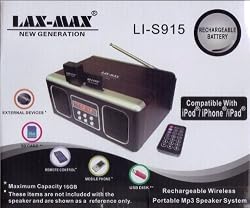 LAX-MAX Rechargeable Wireless Portable MP3 Speaker System & Alarm Clock- Compatible w/ iPod / iPhone / iPad