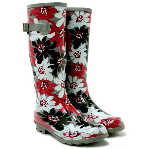 LADIES FLOWER FESTIVAL WELLIES WELLINGTONS FLAT 
