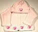 Ck86, Knitted on Hand Knitted Machine Baby Pink Cotton Trimmed By Hand Crochet with Pink Infant Girls Cardigan Sweater Hat Set