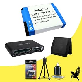 Halcyon 1500 mAH Lithium Ion Replacement Battery + Multi Card USB Reader + Memory Card Wallet + Deluxe Starter Kit for GoPro HD Hero, HD Hero2, HD HERO Naked
