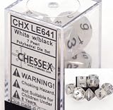 Polyhedral 7-Die Pearl Dice Set - White with Black
