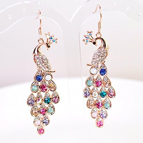 Pretty Jewelry Peacock Rhinestone Earrings for Beauty Fans （Colorful, White) (Colorful)