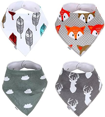 Deulia Unisex Triangle Baby Bandana Drool Bibs Set of 4 Adjustable Snaps Super Absorbent Gift Set Teething Dribble Bib Modern for Girls Boys