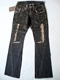 New True Religion Men's Flare Denim Jeans - Joey Destroyed - Black Vintage