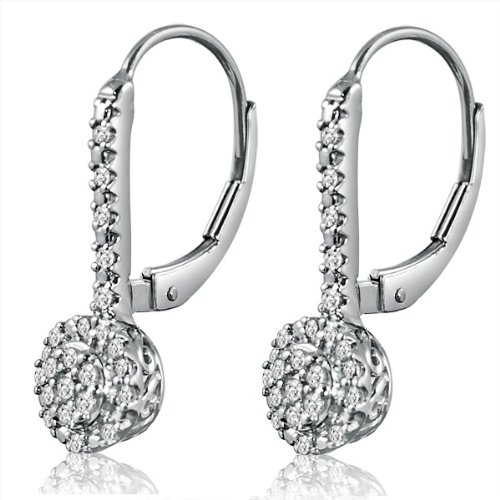 Best Price 10K White Gold Micro Pave Diamond Lever Back Earrings (I1 G/H .25ct tw