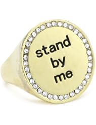 Music Couture Gold-Tone "Stand By Me" Clear Crystals Coin Ring