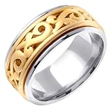 14K Two Tone Gold comfort fit Paisley Swirl Celtic Men