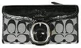 COACH BLEEKER BLACK/WHITE SIGNATURE PATENT WALLET & CHECKBOOK