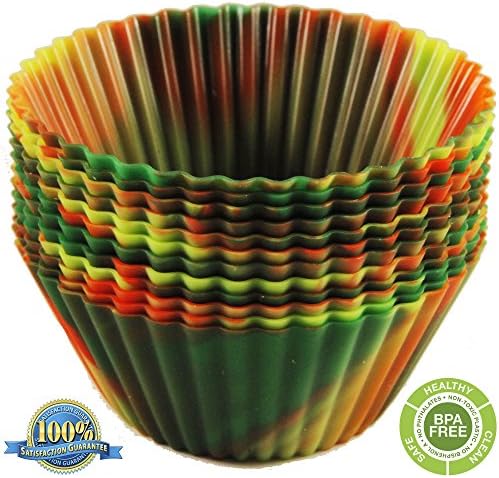 The Original Premium Quality Tie Dye Silicone Cupcake Liners / Reusable Baking Cups - Environmentally Friendly with Easy Peel Technology - Lifetime Guarantee! (12 Pack - December - Red &amp; Green)