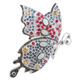 18KW Alexandrite, Spinel, Citrine, Opal & Black Diamond Butterfly Broach by Citrine Brooches