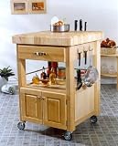Double Door Kitchen Cart with Butcher Block Top
