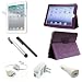 Apple iPad 2 Leather Case Purple + Clear Screen Protector + Retractable Cable + Car & Wall Charger + 2 Pen