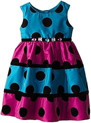 Girls Sleeveless Nylon/Polyester Empire   Waistline Colorblocking Tiered Lace-Up Polka Dot Print Party Dress  With a Ribbon 