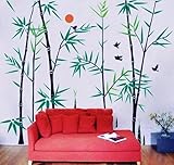 Pop Decors Removable Vinyl Art Wall Decals Mural for Nursery Room, Bamboo Forest with Flying Birds