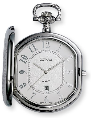 Gotham Men's Silver-Tone Swiss Quartz Pocket Watch with Desktop Stand # GWC14044S-ST
