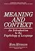 Book Meaning and Context: An Introduction to the Psychology of Language (Cognition and Language: A Series in Psycholinguistics)