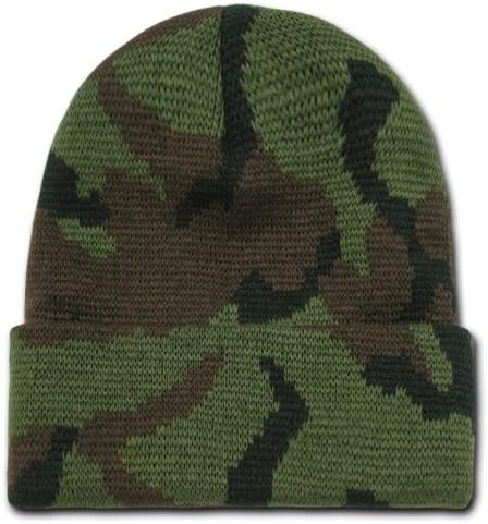 Knit Woodland Camo Cuff Long Beanie - Winter Wear/Sports - Green