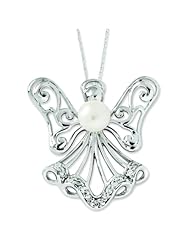 Sterling Silver Freshwater Cultured Pearl & CZ Angel Of Purity 18in Necklace.