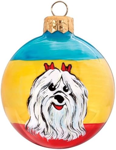 Blown Glass Pet Set Maltese Tailwaggers Dog Christmas Ornament - Hand Painted, 3" in Size, Made in Poland