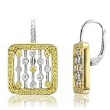 18k Gold White and Yellow Diamond Square Drop Earrings (GH, SI, 1.04 carat)