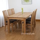 NEW 6' SOLID OAK DINING TABLE & 6 LEATHER CHAIRS SET