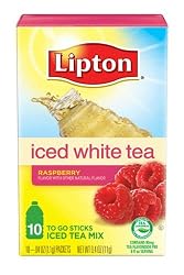Lipton White Tea Iced Tea Mix To Go, Raspberry, 10-Count Boxes (Pack of 12)