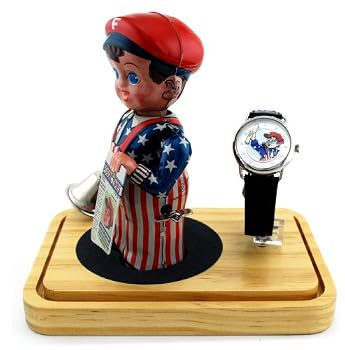 Fossil #LE9490 Limited Edition News Boy Watch and Toy in Collectable Tin Can Display