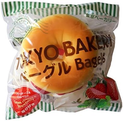 Tokyo Bakery Newest Release Super Soft Large Slow Rising Bagel Bun Collection Squishy Strawberry and Cream Cheese Delicious Sweet Aroma by Tokyo Bakery