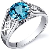 Cathedral Design 1.75 carats Swiss Blue Topaz Solitaire Ring in Sterling Silver Rhodium Finish Available in Size 5 thru 9