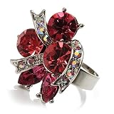 Rhodium Plated Crystal Cluster Fashion Ring (Pink&Fuchsia )