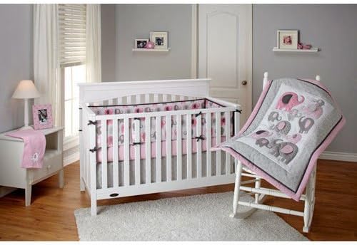 Nojo Elephant Time 4-Piece Crib Bedding Set Pink