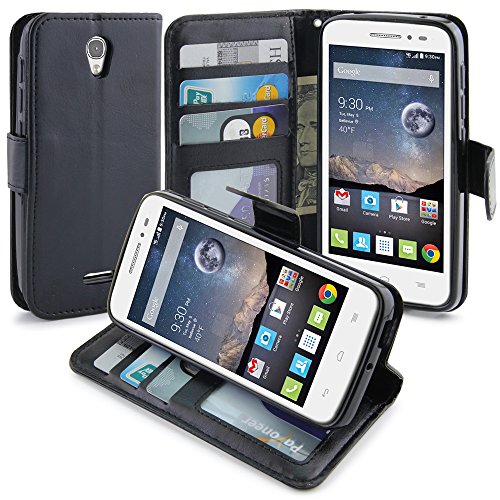 POP Astro Case, LK Alcatel POP Astro Wallet Case Luxury PU Leather Case Flip Cover Built-in Card Slots Stand For Alcatel OneTouch POP Astro, Black