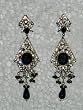 Triangular Silver Gold Plated Drop Earrings with Black Bulky Stone