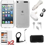 GTMax 10-Items Essential Accessories Bundle kit for Apple iPod Touch 5, New iPod Touch 5G, iTouch 5G, 5th Generation (2012 Version) [ includes Clear Checker TPU Case, Pouch Case, Screen Protector, Charger Adapters, Stylus, Holder, Headset, Wrap ]