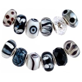 Pandora Style Twelve (12) Piece Charm Bead Set with Murano Style, Lampwork Style and Faceted Glass Style Beads - Fits Pandora, Troll, Biagi and Charmilia - Exact Assortment as Shown (FB99)