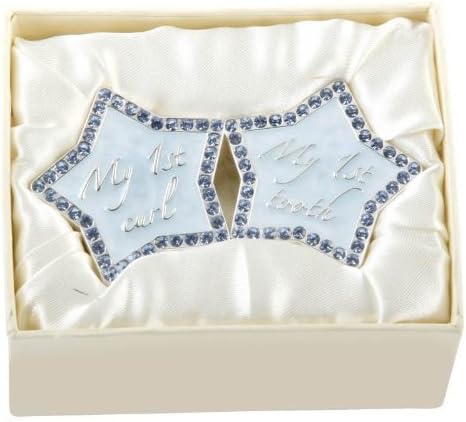 Silver Plated Diamante 1st Curl &amp; 1st Tooth Set BLUE