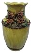 Ceramic flower vase in the majolica style - hand glazed yellow crackle finish