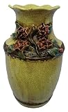 Ceramic flower vase in the majolica style - hand glazed yellow crackle finish