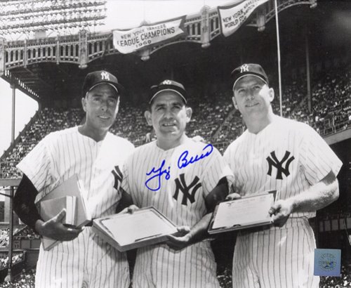 Yogi Berra New York Yankees Signed 16X20 Photo - Yogi With Mantle & Dimaggio - Authentic Autographed