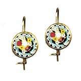 22K Gold Antique Roman Turquoise Micro Mosaic Earrings by Suz Andreasen Couture, MADE IN AMERICA