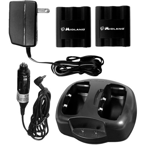 Midland AVP4 Dual Desk Top Charger with 2 Rechargeable Battery Packs, and Vehicle Adapter