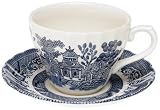 Churchill China Royal Chelsea Blue Willow Tea Cups and Saucers, Set of 4