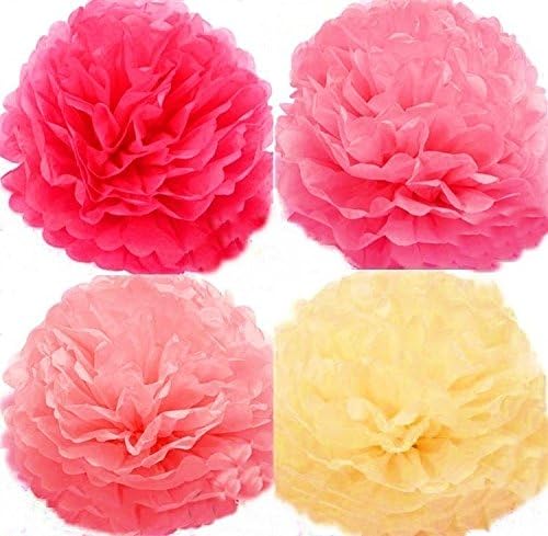 JINSELF Pom Poms 12pack assorted color Tissue Paper Pom Poms / Paper Flower for decoration, wedding, birthday, party, event, and photography (6inch,Pink)