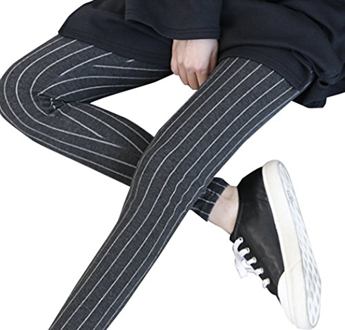 【 UN ANANAS 】 ストライプ 柄 スリム パンツ コットン レディース チャコール 韓国 スタイル