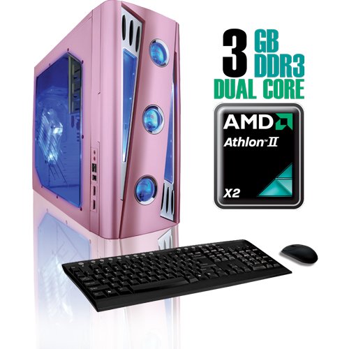 CybertronPC X-Cruiser2 CAAN1120UKQ, Pink, AMD ATHLON II X2 Dual Core 2.8GHz, 3GB DDR3, 320GB HDD, DVDRW, ATI RADEON HD4350, 400 Watt Power Supply, Windows 7 Home Premium 64-bit, 1 Year Parts & Labor Warranty
