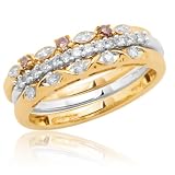 14k Yellow Gold Champagne and White Diamond Stack Rings (1/4 cttw), Size 8